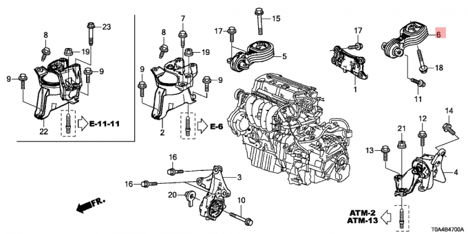 Η οπίσθια χαμηλότερη Honda χρώμιο-Β διάταξη απόσβεσης 2,4 Λ 50890-T0A-A81 Torquerod μηχανών 2014 RE1 του 2013 του 2012