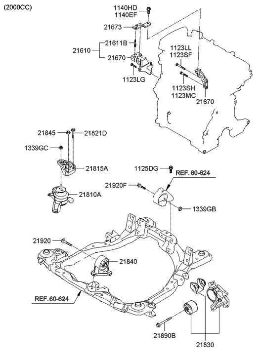 2.4L λαστιχένιο υποστήριγμα υποστηριγμάτων μηχανών για τη σωστή Σάντα Φε Sorento της Hyundai 2010-2012 21810-2B000